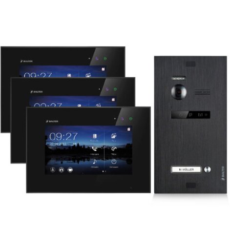 Video T&uuml;rsprechanlage f&uuml;r 1 Familienhaus, 3x Monitore, Balter EVO Schwarz