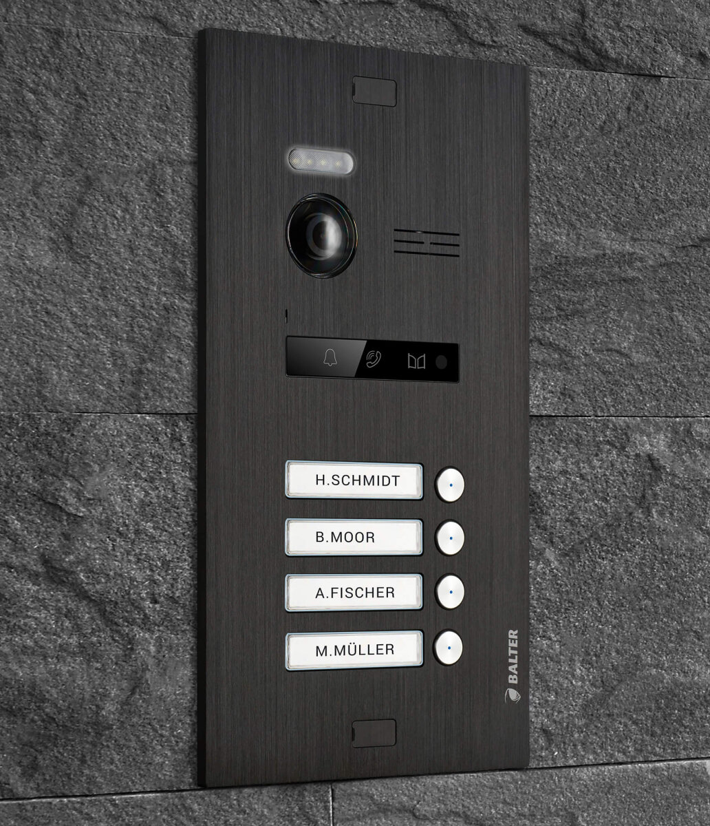 Video T&uuml;rsprechanlage f&uuml;r 4 Familienhaus, 4x Monitore, Balter EVO Schwarz