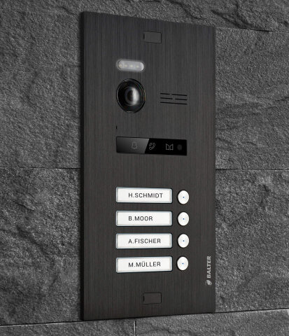 Video T&uuml;rsprechanlage f&uuml;r 4 Familienhaus, 4x Monitore, Balter EVO Schwarz
