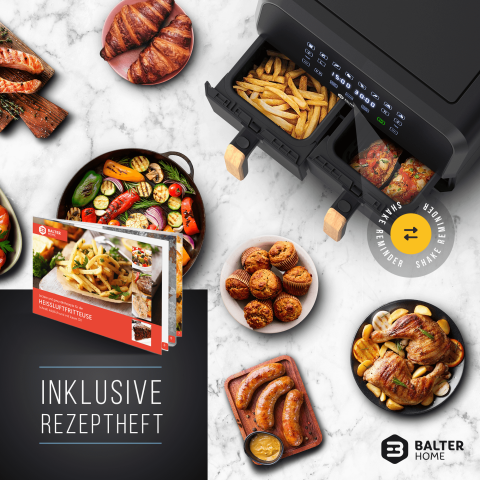 Balter Hei&szlig;luftfritteuse HL-900 Schwarz (8 Liter, Doppelkammer, 8 Programme, LCD)
