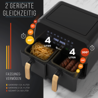 Balter Hei&szlig;luftfritteuse HL-900 Schwarz (8 Liter, Doppelkammer, 8 Programme, LCD)