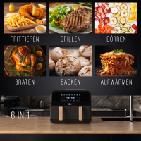 Balter Hei&szlig;luftfritteuse HL-900 Schwarz (8 Liter, Doppelkammer, 8 Programme, LCD)