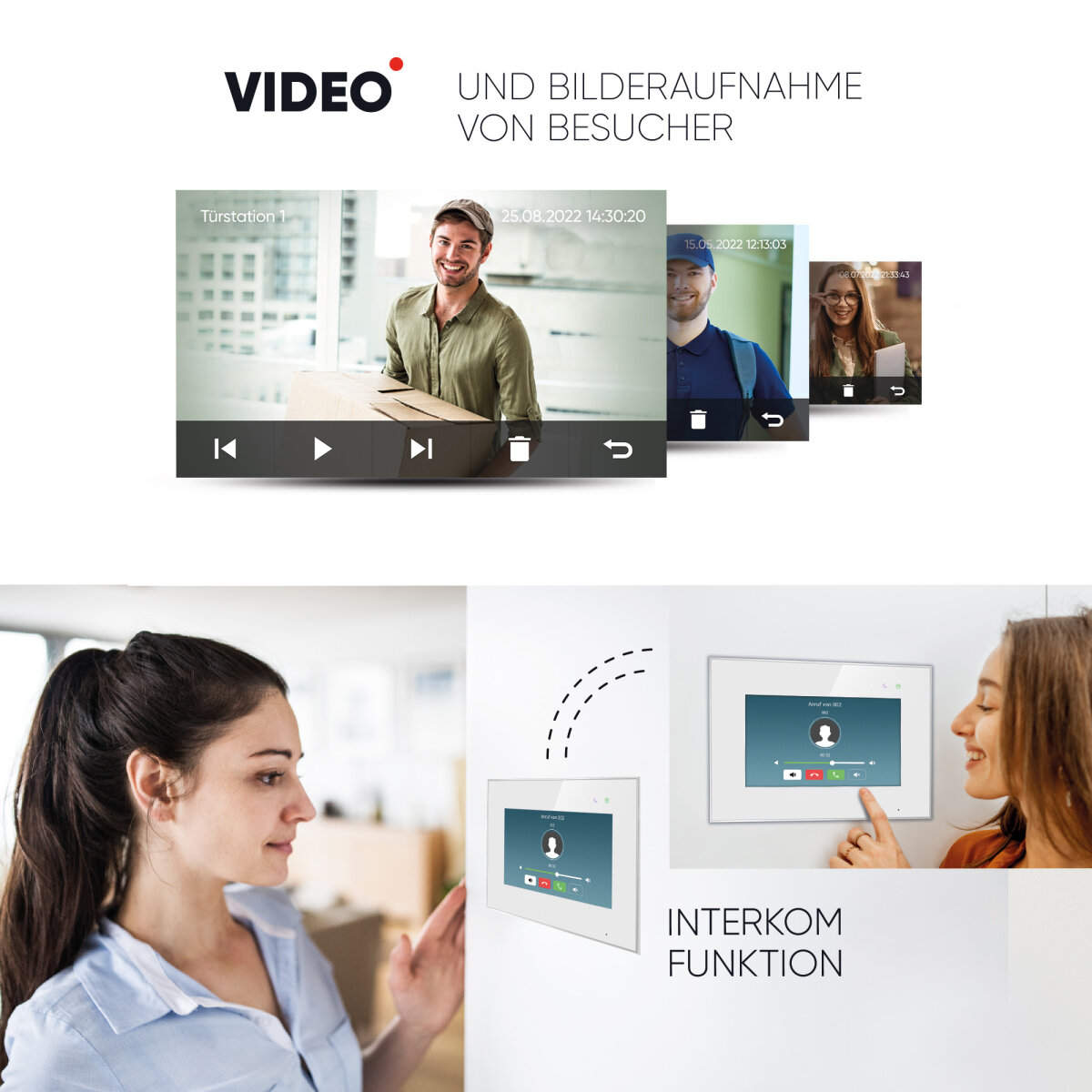 Balter EVO HD Video-T&uuml;rsprechanlage 7&quot; Monitor Touchscreen 2-Draht BUS Komplettsystem f&uuml;r Einfamilienhaus