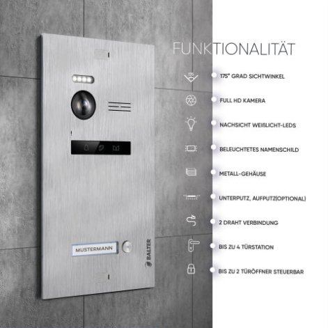 Balter EVO HD Video-T&uuml;rsprechanlage 7&quot; Monitor Touchscreen 2-Draht BUS Komplettsystem f&uuml;r Einfamilienhaus