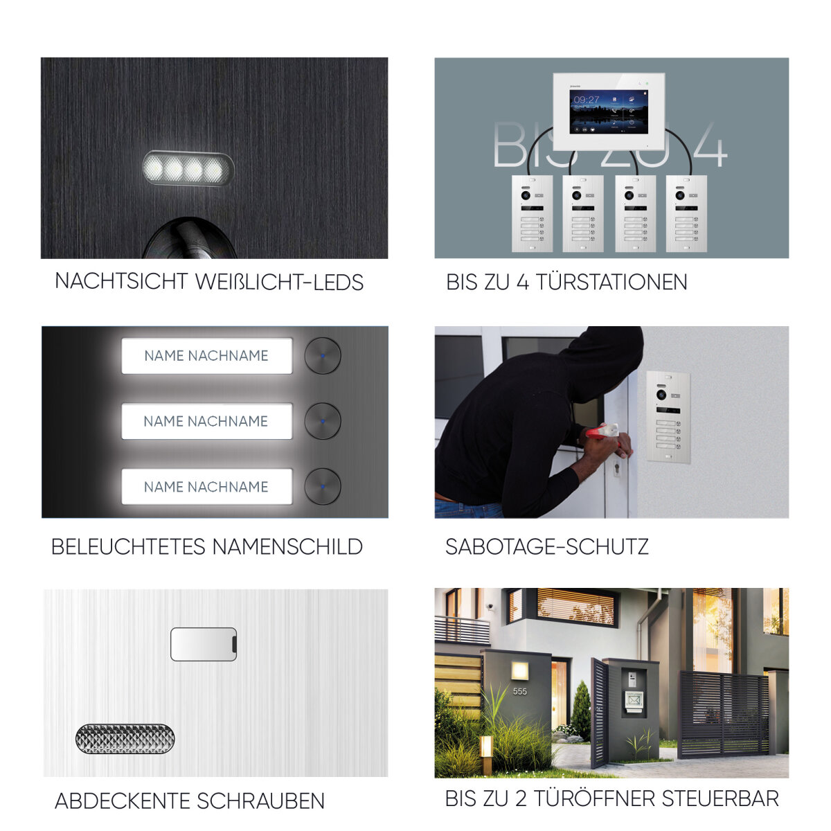 HD Video T&uuml;rsprechanlage mit Smartphone App f&uuml;r 1 Familienhaus, 4x Monitor, Balter EVO HD WLAN