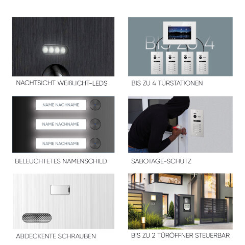 HD Video T&uuml;rsprechanlage mit Smartphone App f&uuml;r 1 Familienhaus, 4x Monitor, Balter EVO HD WLAN