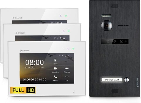 HD Video T&uuml;rsprechanlage f&uuml;r 1 Familienhaus, 3x Monitore, Balter EVO HD Schwarz