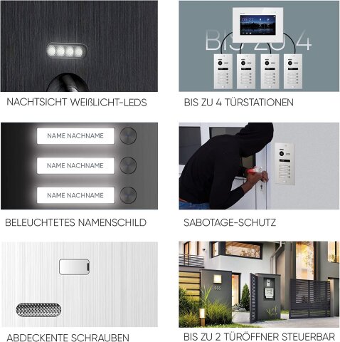 HD Video T&uuml;rsprechanlage f&uuml;r 1 Familienhaus, 4x Monitore, Balter EVO HD Schwarz