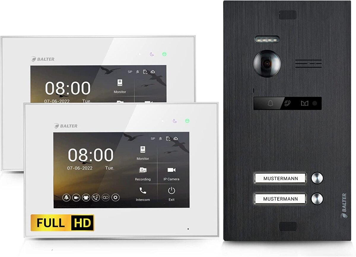 HD Video T&uuml;rsprechanlage f&uuml;r 2 Familienhaus, 2 x Monitor, Balter EVO HD Schwarz