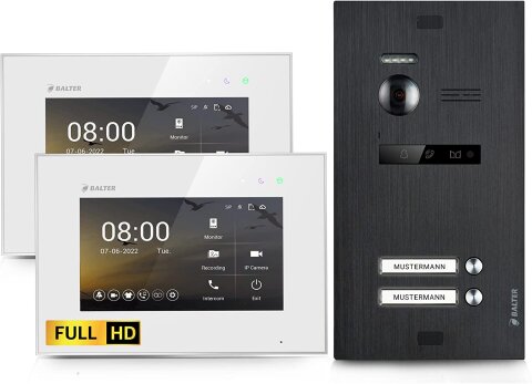 HD Video T&uuml;rsprechanlage f&uuml;r 2 Familienhaus, 2 x Monitor, Balter EVO HD Schwarz
