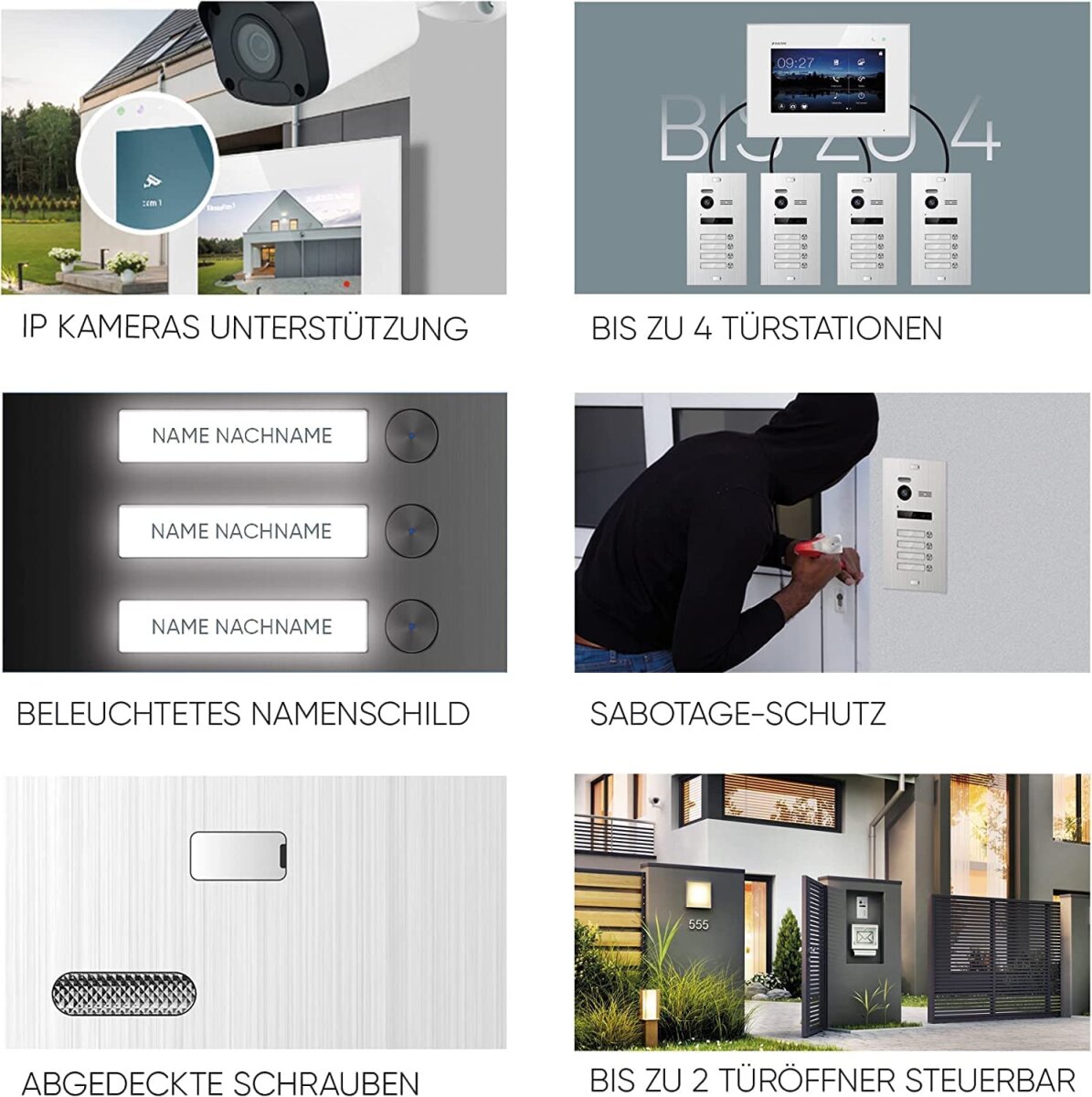 HD Video T&uuml;rsprechanlage mit Smartphone App f&uuml;r 1 Familienhaus, 4x Monitor, Balter EVO HD WLAN Schwarz