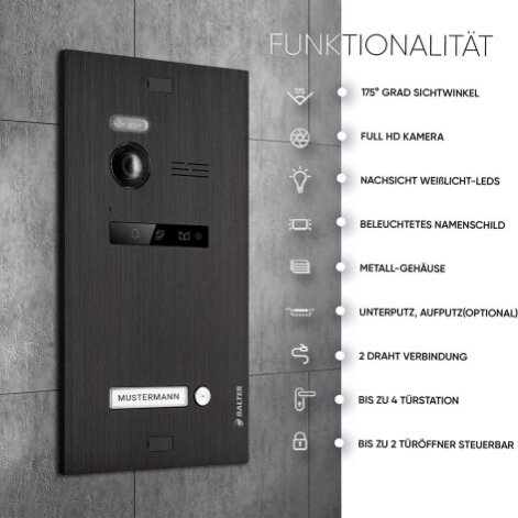 HD Video T&uuml;rsprechanlage mit Smartphone App f&uuml;r 1 Familienhaus, 4x Monitor, Balter EVO HD WLAN Schwarz