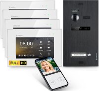 HD Video T&uuml;rsprechanlage mit Smartphone App f&uuml;r 1 Familienhaus, 4x Monitor, Balter EVO HD WLAN Schwarz