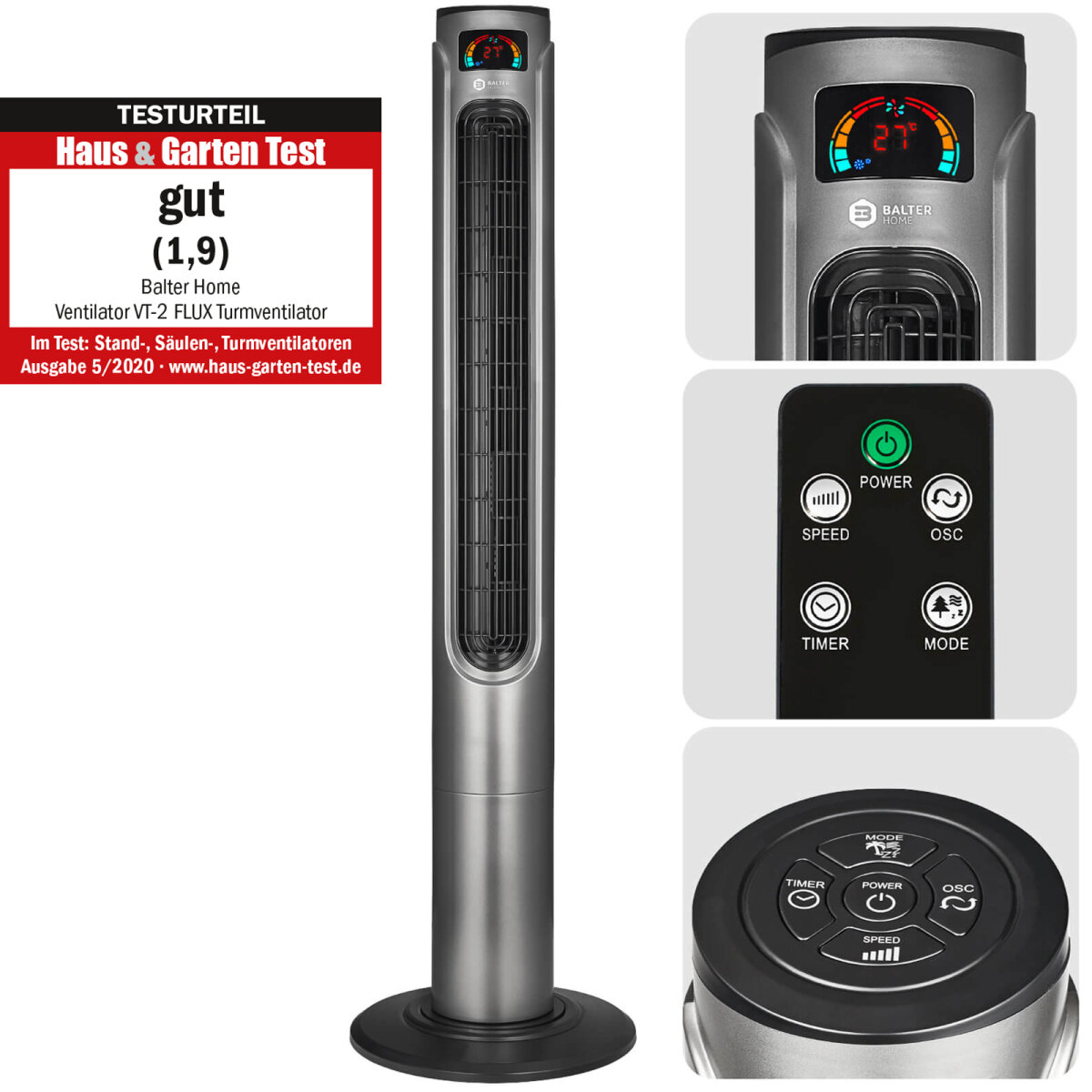 Balter Turmventilator VT-2 Flux Grau