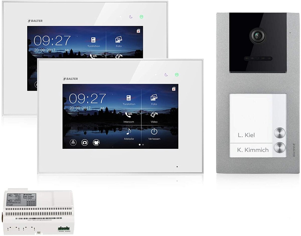 Video T&uuml;rsprechanlage f&uuml;r 2 Familienhaus, Aufputz, 2 Monitore, Balter EVO