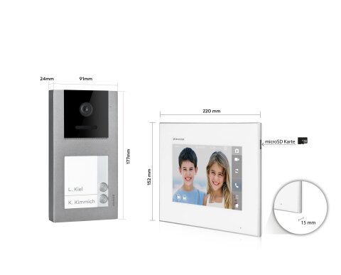 Video T&uuml;rsprechanlage mit Smartphone App f&uuml;r 2 Familienhaus, Aufputz, 2x Monitore, Balter EVO WLAN