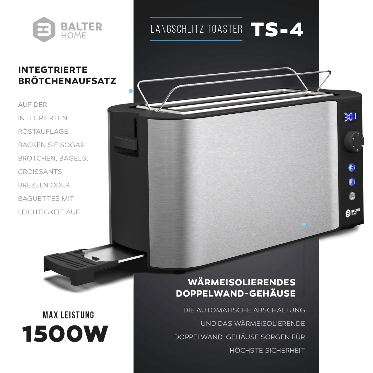 Balter Toaster TS-04-LCD Silver Langschlitz