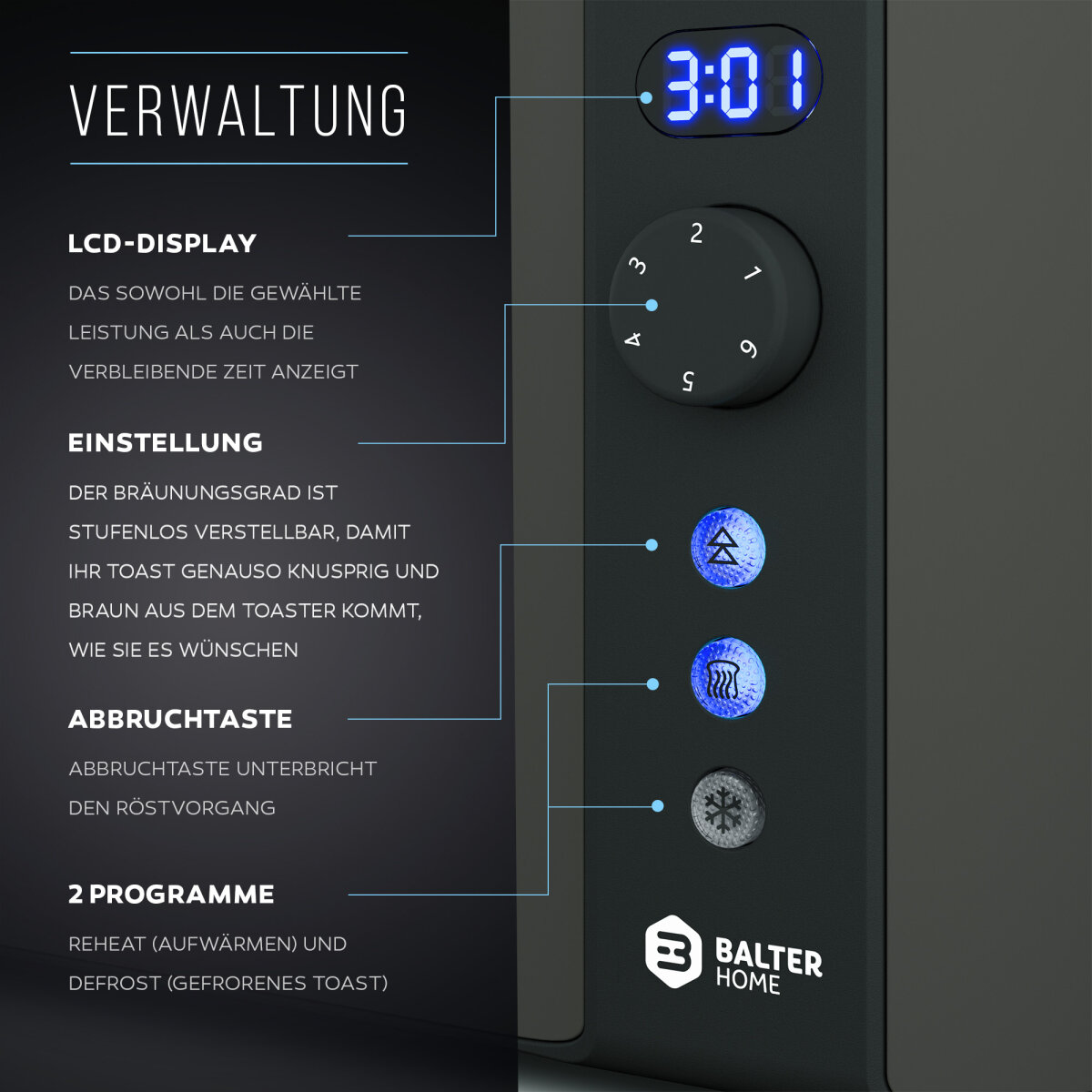 Balter Toaster TS-04-LCD Grau Langschlitz