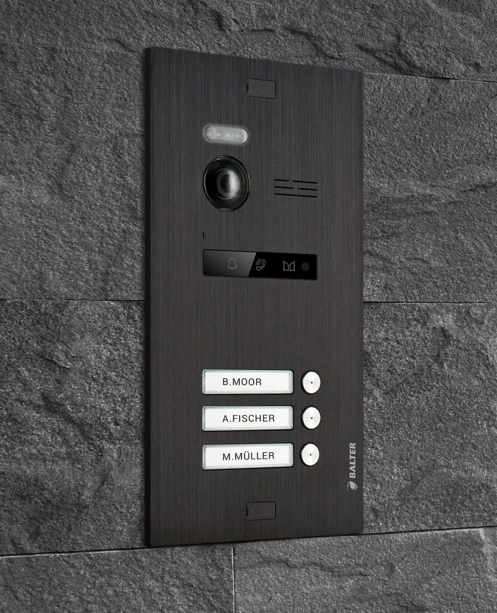 Video T&uuml;rsprechanlage mit Smartphone App f&uuml;r 3 Familienhaus, Schwarz, 3x Monitore, Balter EVO WLAN